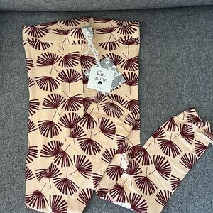 Kate Quinn Beige and Burgundy Leaf Print Leggings